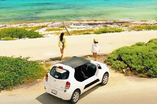 Guests by their private car on an east-side beach