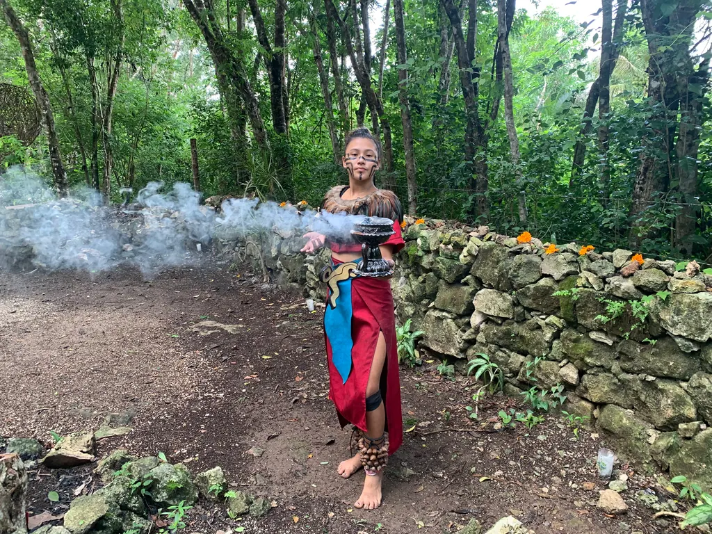 Mayan ceremony with copal smoke in the jungle